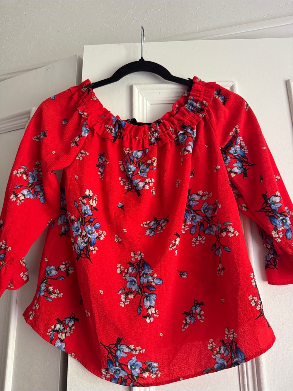 H&M Never Worn Red Floral Off-Shoulder Blouse for Kids